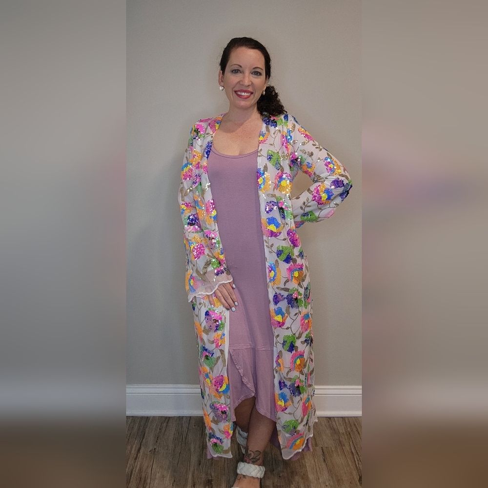 Glamorous Floral Sequin Kimono